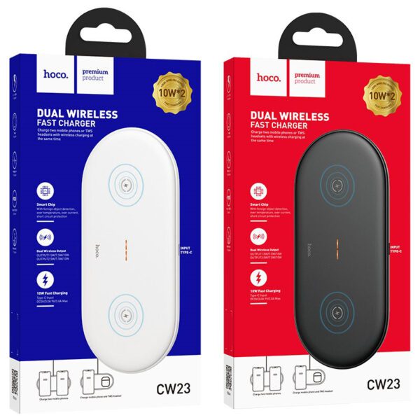 hoco-cw23-dual-power-wireless-fast-charger-packages Hoco CW23 dual power wireless fast charger white