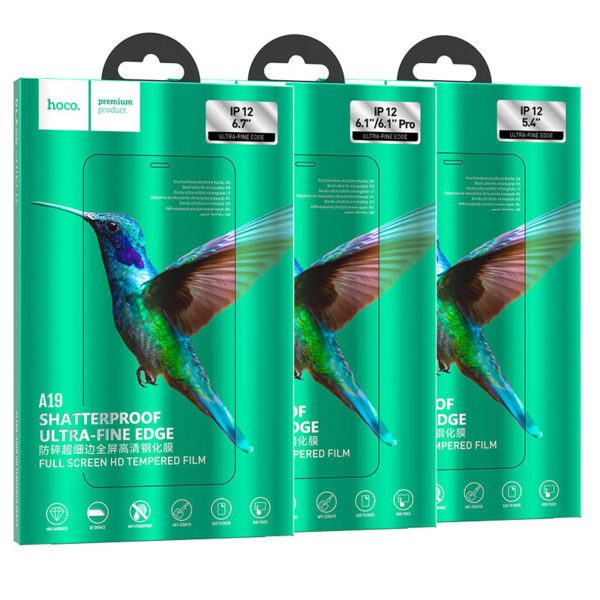 hoco-shatterproof-ultra-fine-edge-full-screen-hd-tempered-film-a19-for-iphone12-mini-pro-max-packages Hoco Shatterproof ultra-fine edge full screen HD tempered film for iP12/12 Pro(A19) black