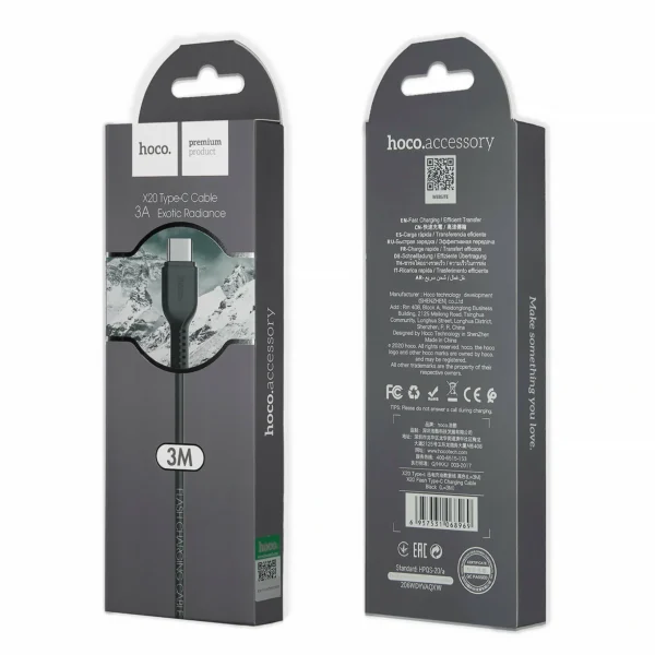 Hoco X20 Flash Type-C charging cable(L=3M) black