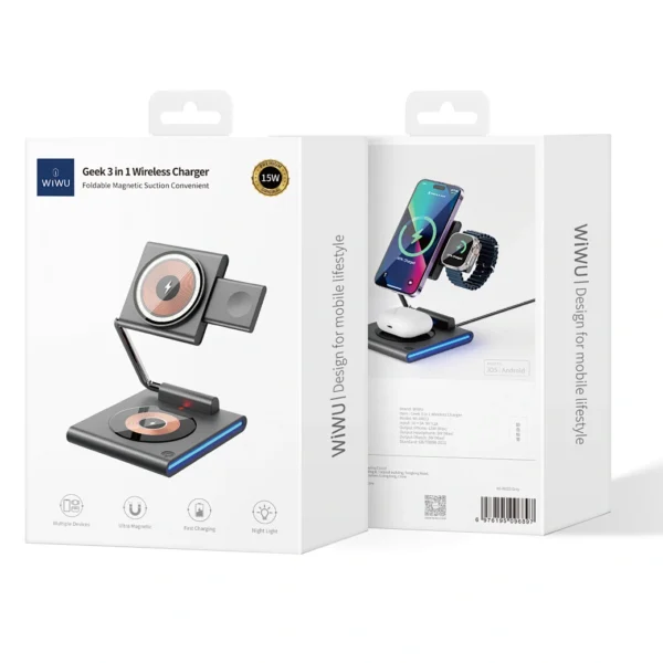 Wiwu Wi-W023  3 in 1 Cableless charger Black