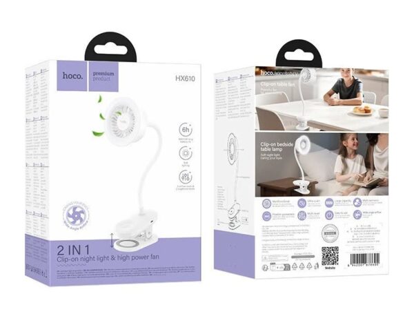 Hoco HX610 clip mount fan white