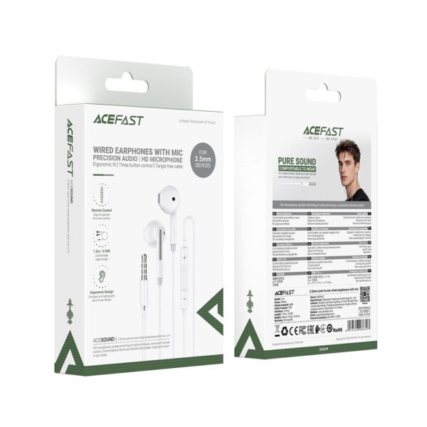 AceFast L14 3.5mm semi-in-ear wired earphones with mic,white
