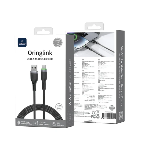 Wiwu 27W OringLink Series Nylon Braided Cable Wi-C067 A-C 1M Black