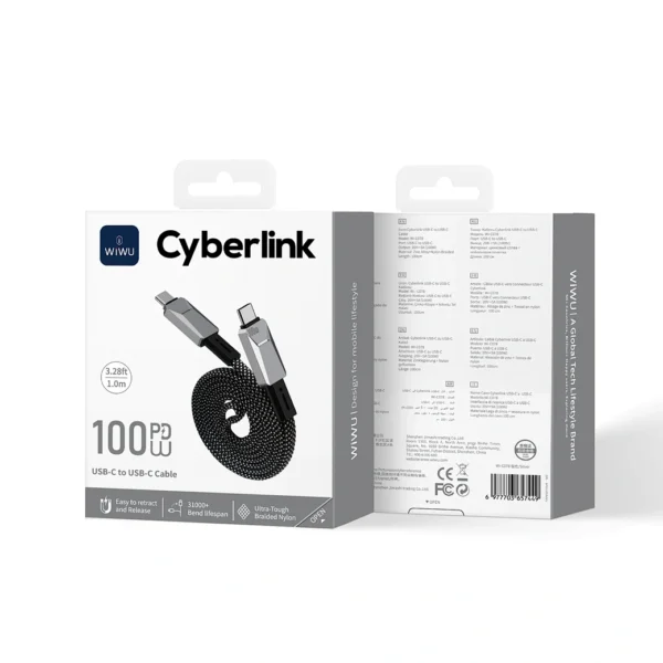 Fs5pCXsrKT Wiwu 100W Cyberlink Series Magnetic Nylon Braided Cable Wi-C078 C-C 1M Silver