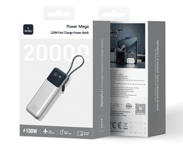 Wiwu Power Mega 130W Fast Charge Power Bank PM301 Silver