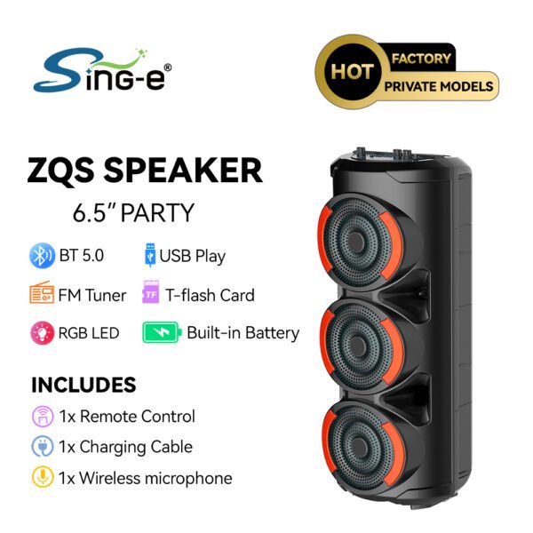 Sing-e ZQS3601 RGB Party Triple Speaker 6,5 inch 20W Black