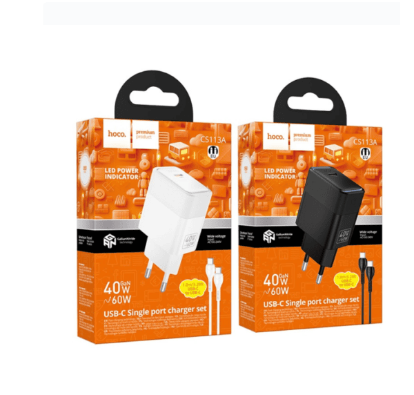 Hoco CS113A Lounge single port PD40W charger set(C to C)(EU) black