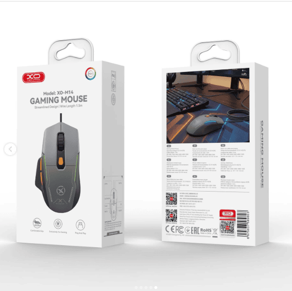 XO M14 Wired Six-Button Backlit Gaming Mouse Gray