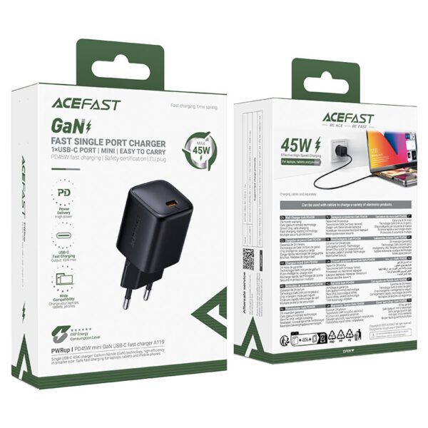 AceFast A119 PD45W mini GaN USB-C fast charger,black (EU)