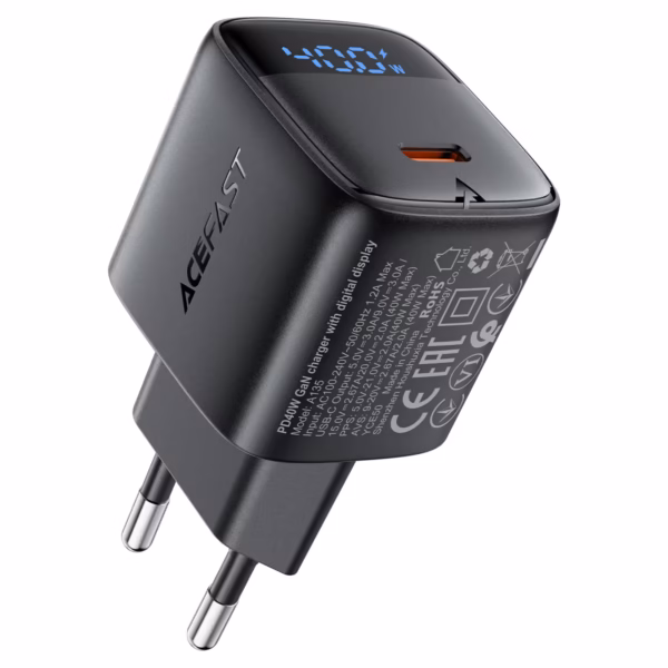 AceFast A135 PD40W GaN charger USB-C with digital display,black(EU）