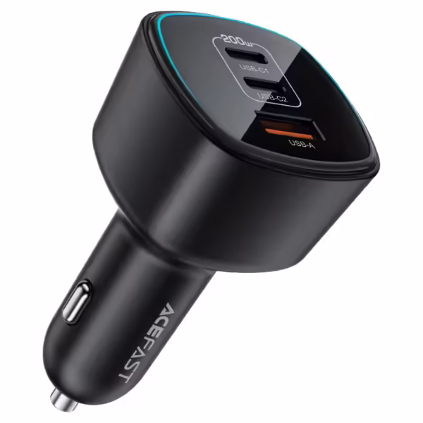 acefast-b18-200w-2x-usbc-usba-fast-car-charger AceFast B18 200W(2USB-C+USB-A)fast car charger,black