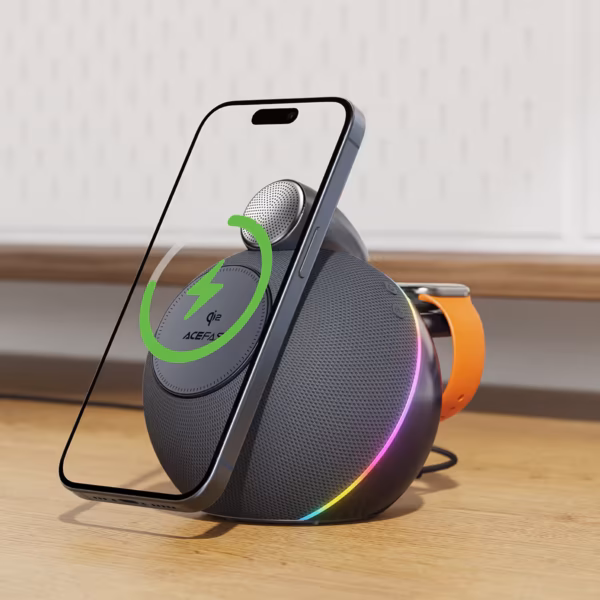 AceFast K10 Air speaker with wireless charger,metal grey