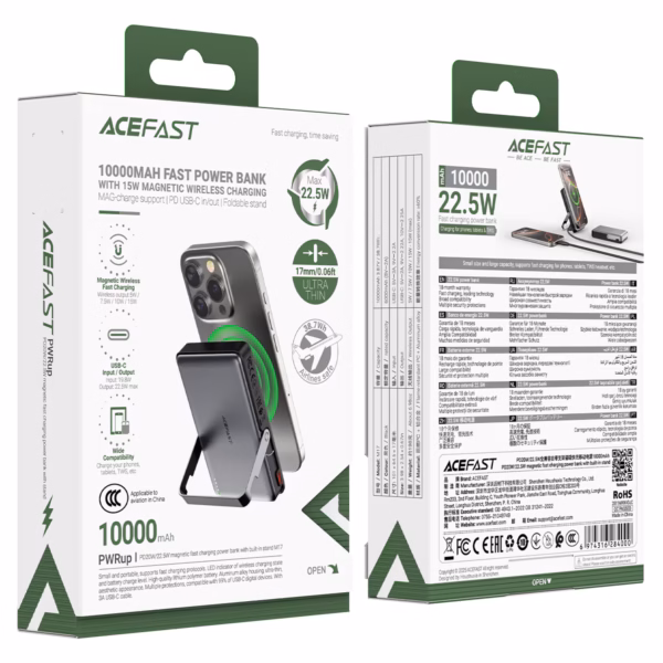 AceFast M17 PD20W/22.5W magnetic fast charging power bank with built-in stand 10000mAh,black