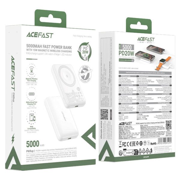 AceFast M25 PD20W magnetic fast wireless charging power bank 5000mAh,white
