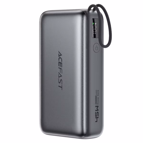 AceFast M34 PD45W fast charging power bank with telescopic cable 20000mAh,metal gray