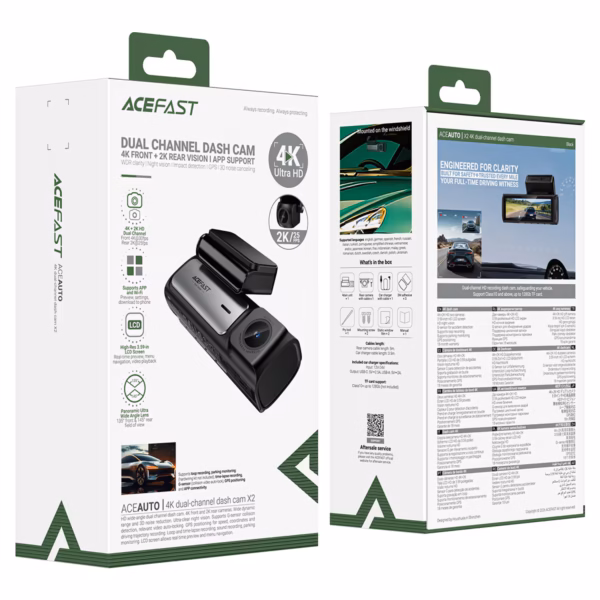 AceFast X2 4K dual-channel dash cam,black