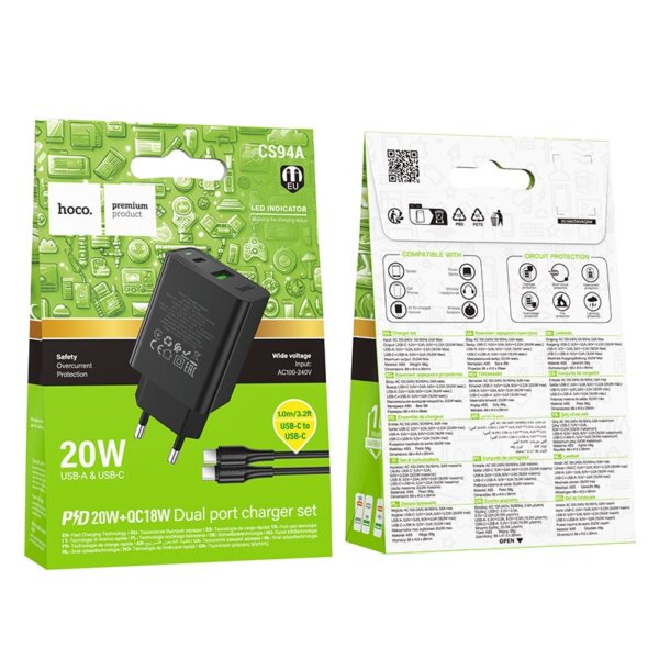Hoco CS92A Leader single port QC3.0 charger set(Type-C)(EU) black
