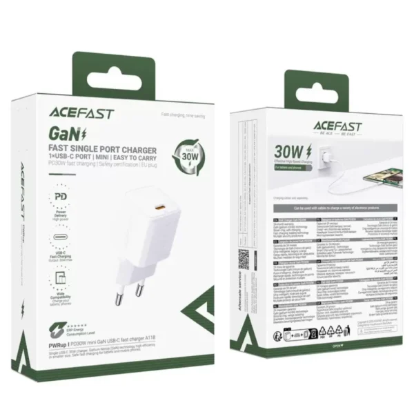 AceFast A118 PD30W mini GaN USB-C Fast Charger,white (EU)