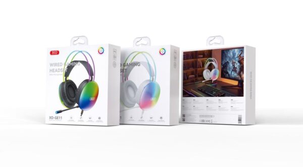 XO GE11 Colorful RGB Gaming Headset with Microphone (USB + 3.5mm, Adapter) White