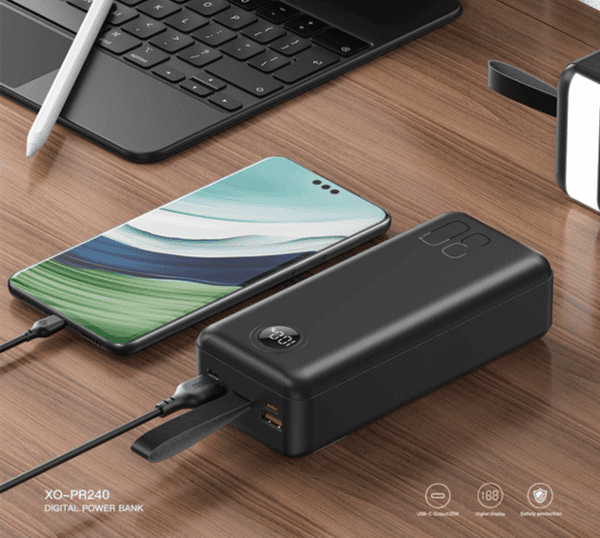 460338432 XO PR240 USB-C 20W/USB-A 22.5W Digital Fast Charger 30000mAh (with LED light) Black