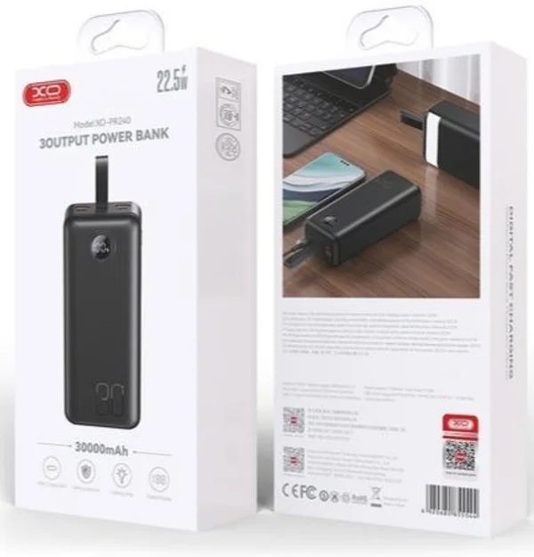 460338438 XO PR240 USB-C 20W/USB-A 22.5W Digital Fast Charger 30000mAh (with LED light) Black