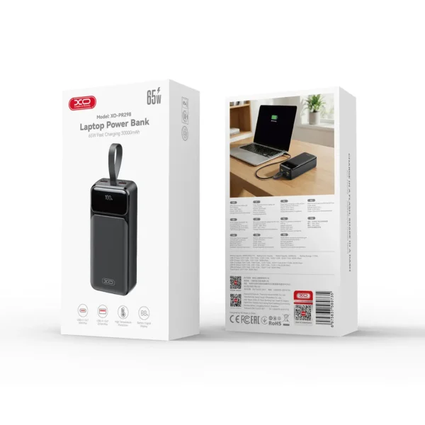7551719698_w640_h640_7551719698 XO PR298 65W Fast Charging Digital Display Power Bank (USB-C Port / USB-A 22.5W) 30000mAh Black